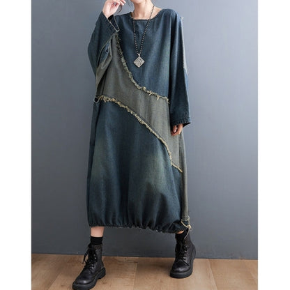 Color-block denim dress D0265