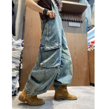 Wide-leg denim overalls D0257