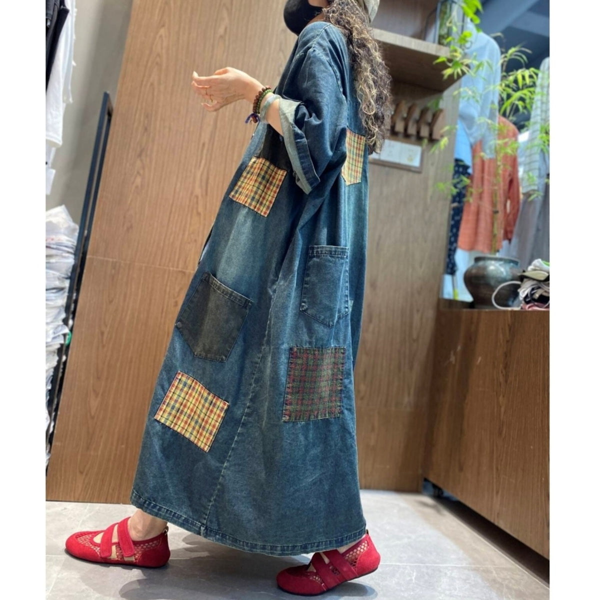 Patchwork denim Long dress D0262