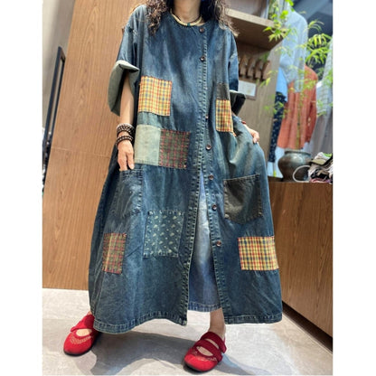 Patchwork denim Long dress D0262