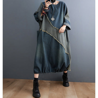 Color-block denim dress D0265