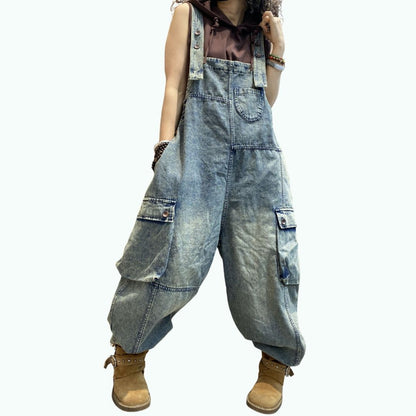 Wide-leg denim overalls D0257
