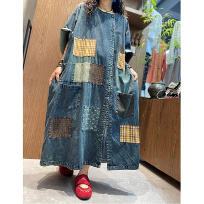 Patchwork denim Long dress D0262