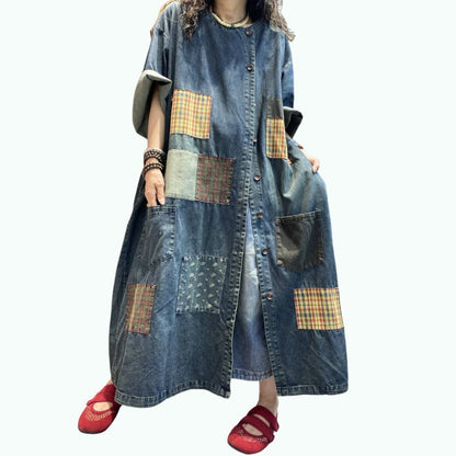 Patchwork denim Long dress D0262