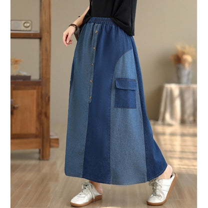 Color-blocked denim skirt D0267