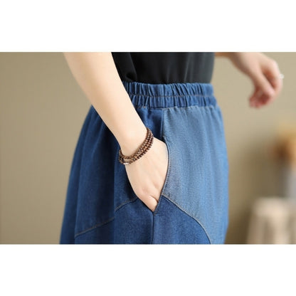 Color-blocked denim skirt D0267