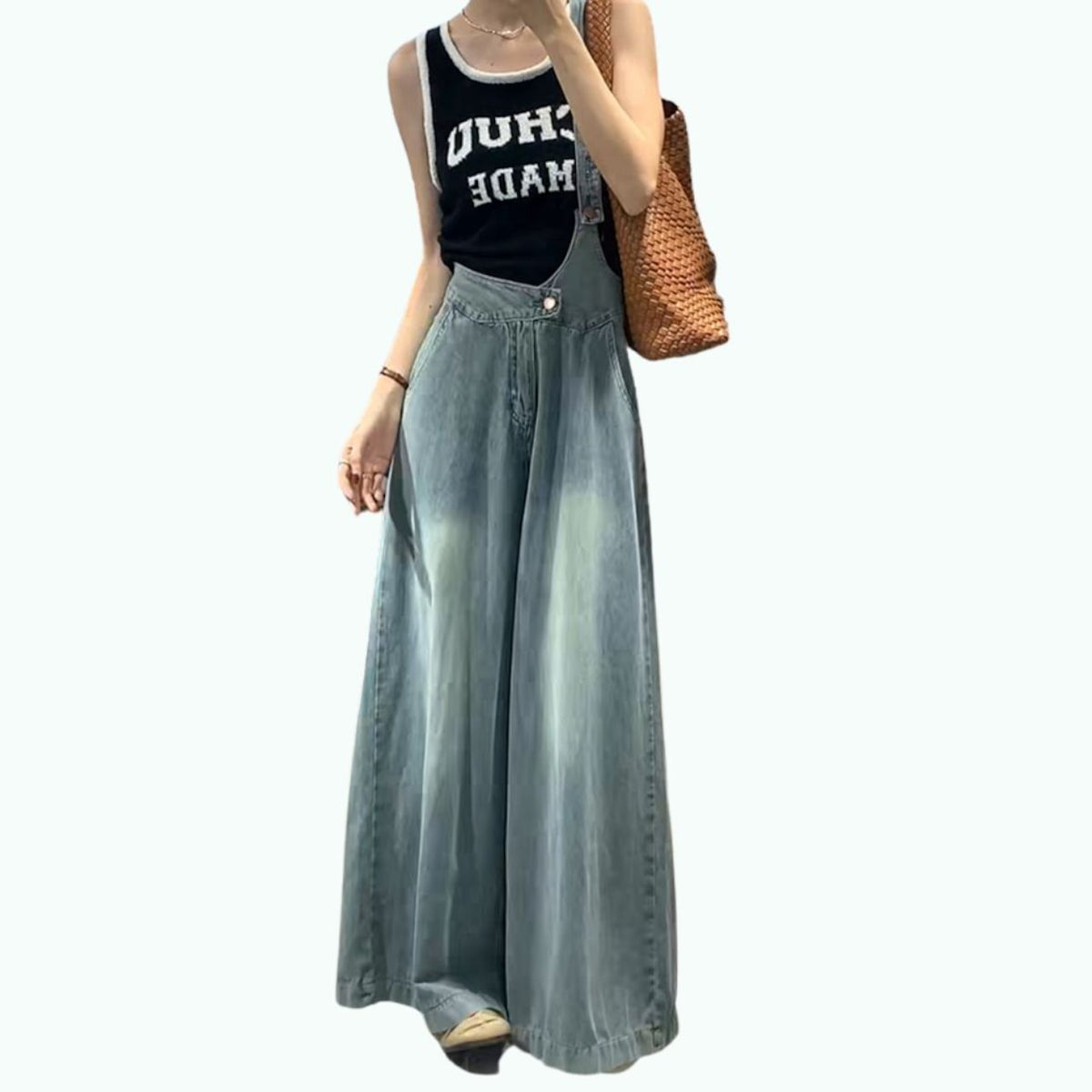 Asymmetric denim overalls D0274