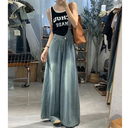 Asymmetric denim overalls D0274