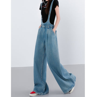 Wide-leg denim overalls D0275