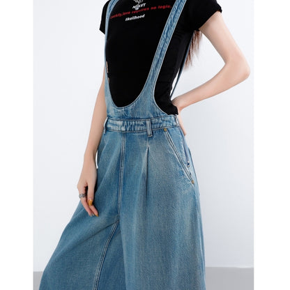 Wide-leg denim overalls D0275