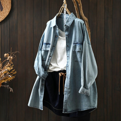 Stripe Patchwork Denim Shirt D0292