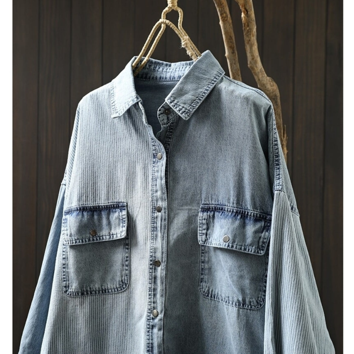 Stripe Patchwork Denim Shirt D0292