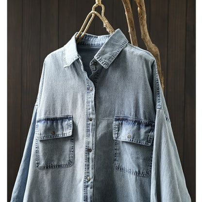 Stripe Patchwork Denim Shirt D0292