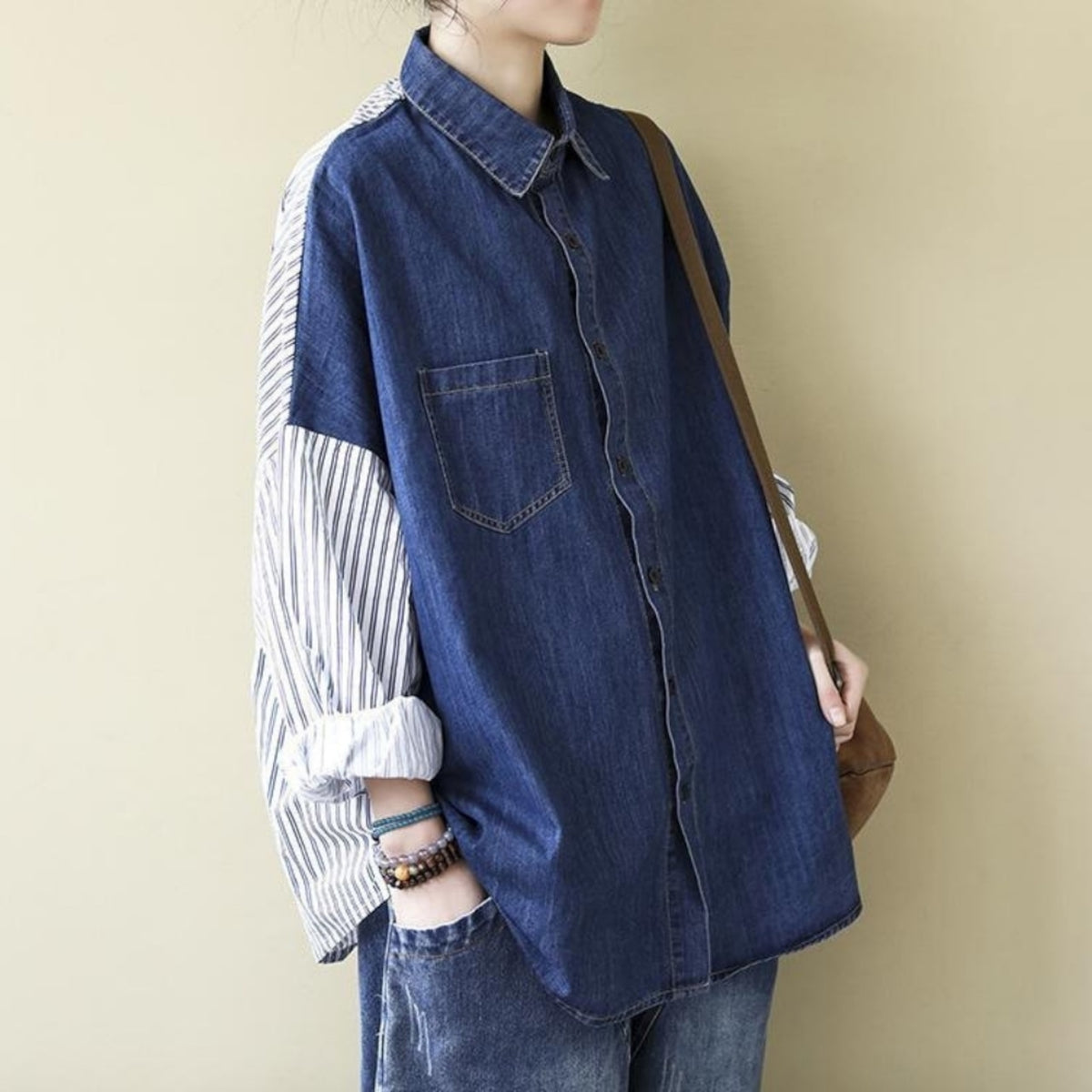 Panel-detail denim tops D0293