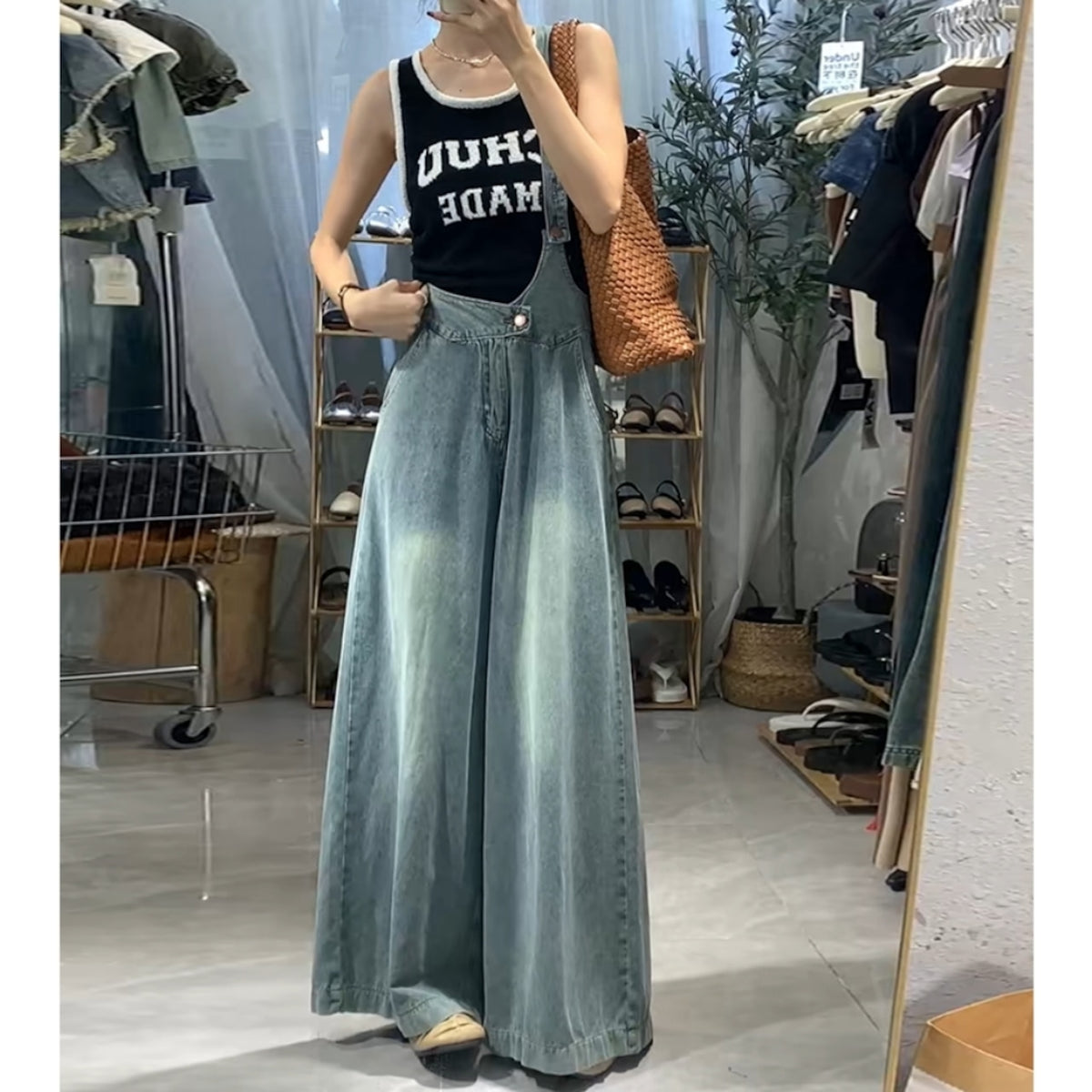 Asymmetric denim overalls D0274