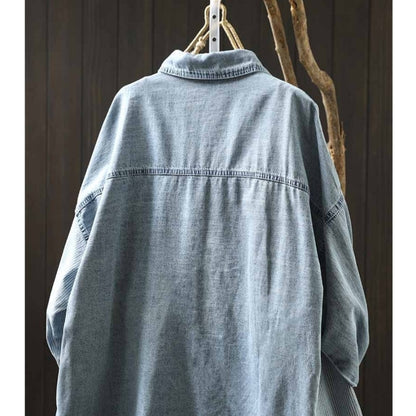 Stripe Patchwork Denim Shirt D0292