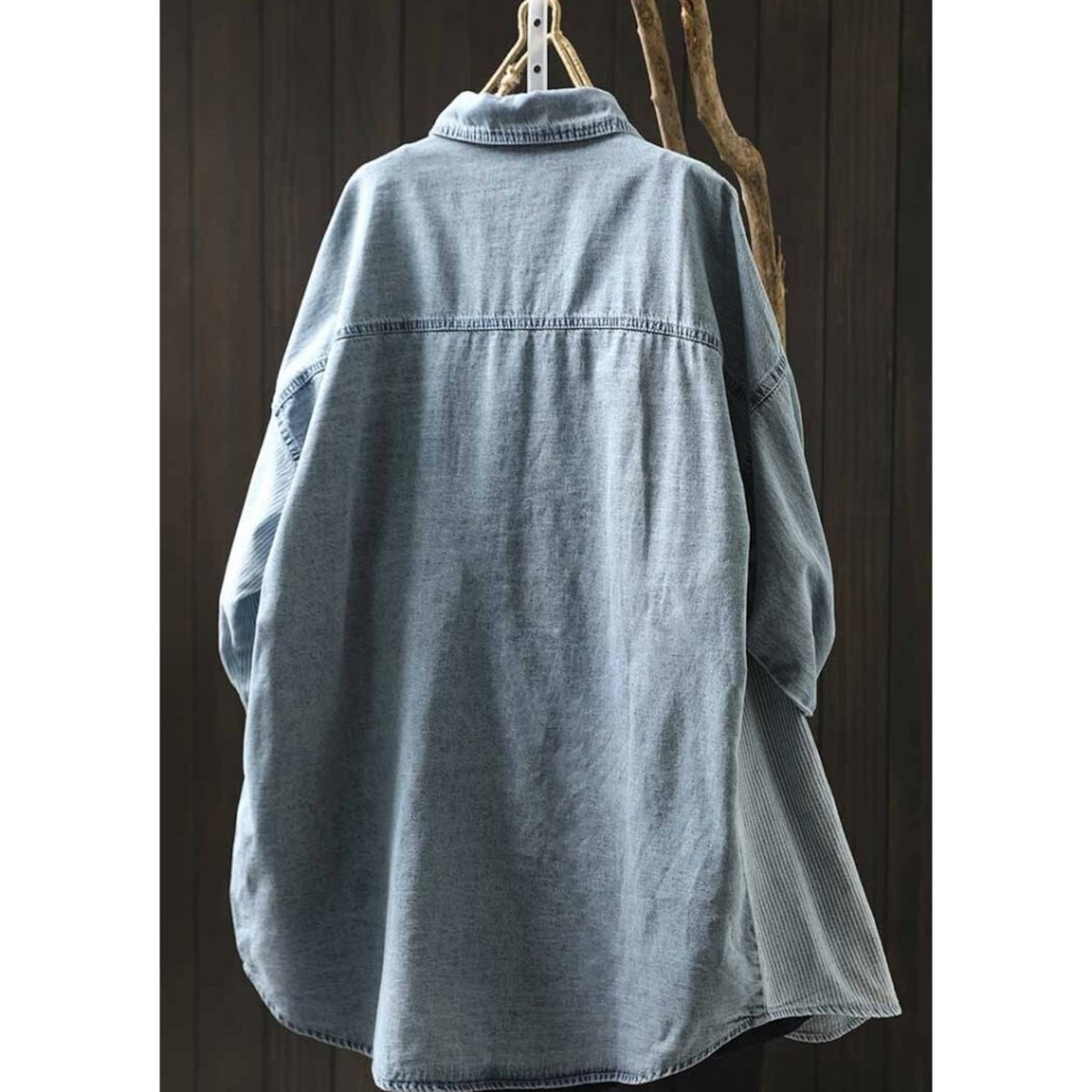 Stripe Patchwork Denim Shirt D0292
