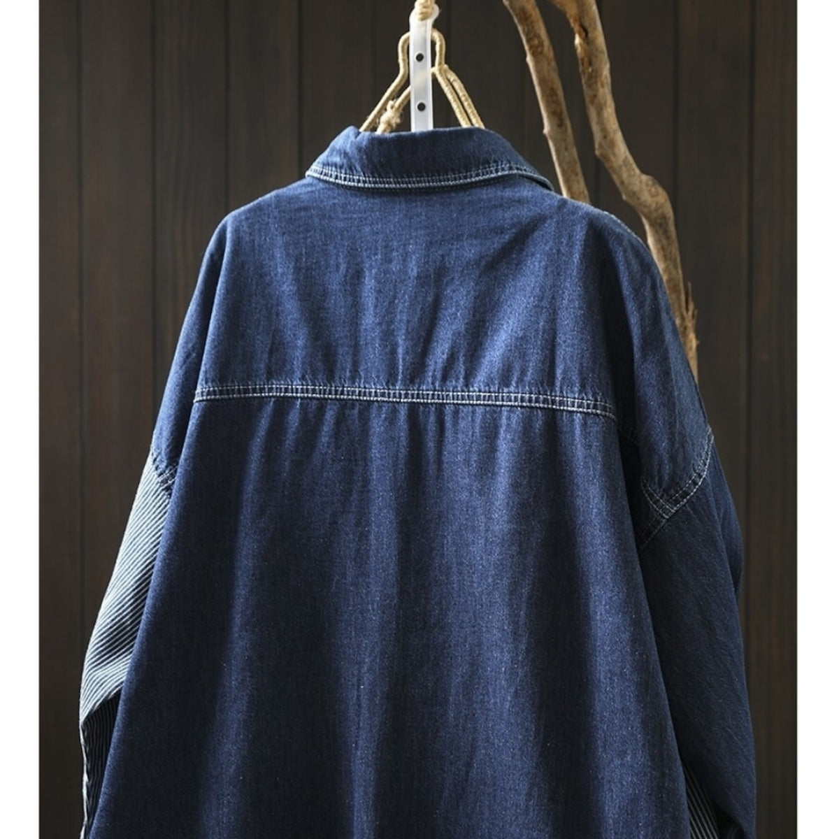 Stripe Patchwork Denim Shirt D0292