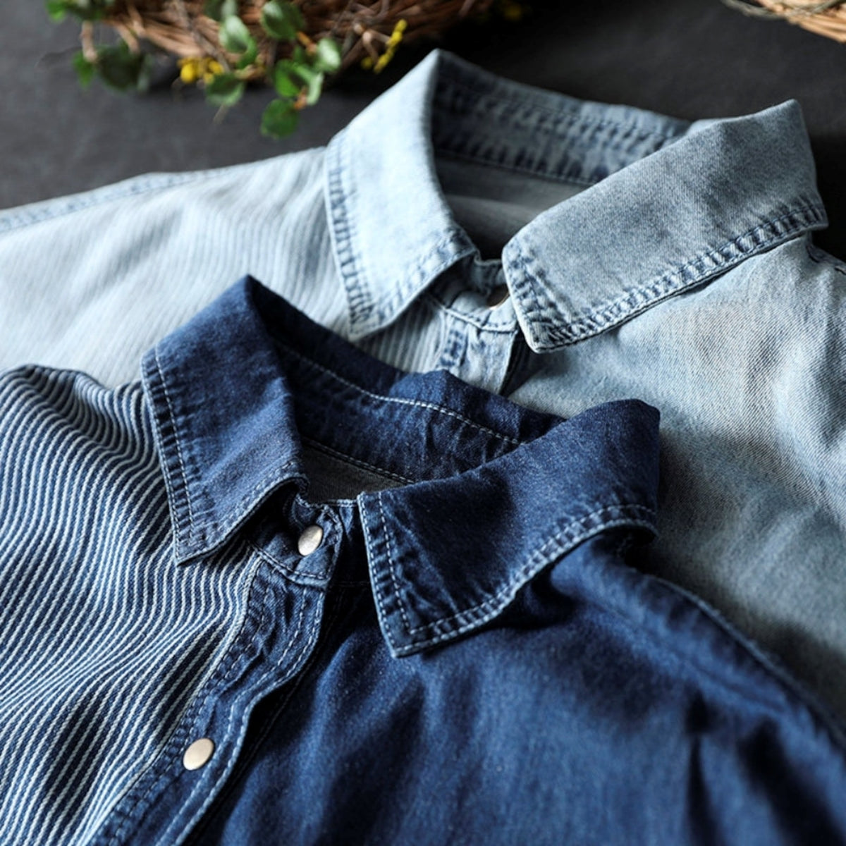 Stripe Patchwork Denim Shirt D0292
