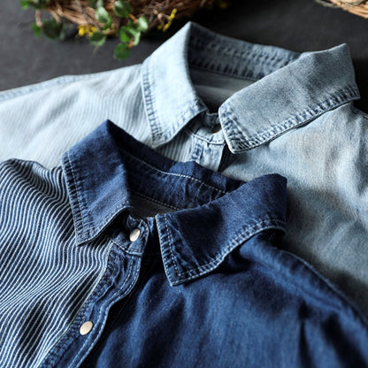 Stripe Patchwork Denim Shirt D0292