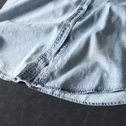 Stripe Patchwork Denim Shirt D0292