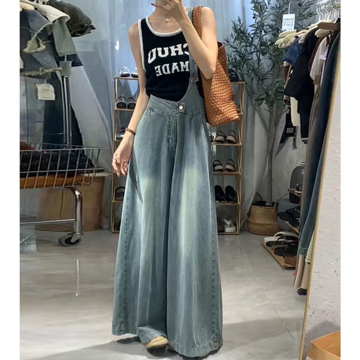 Asymmetric denim overalls D0274