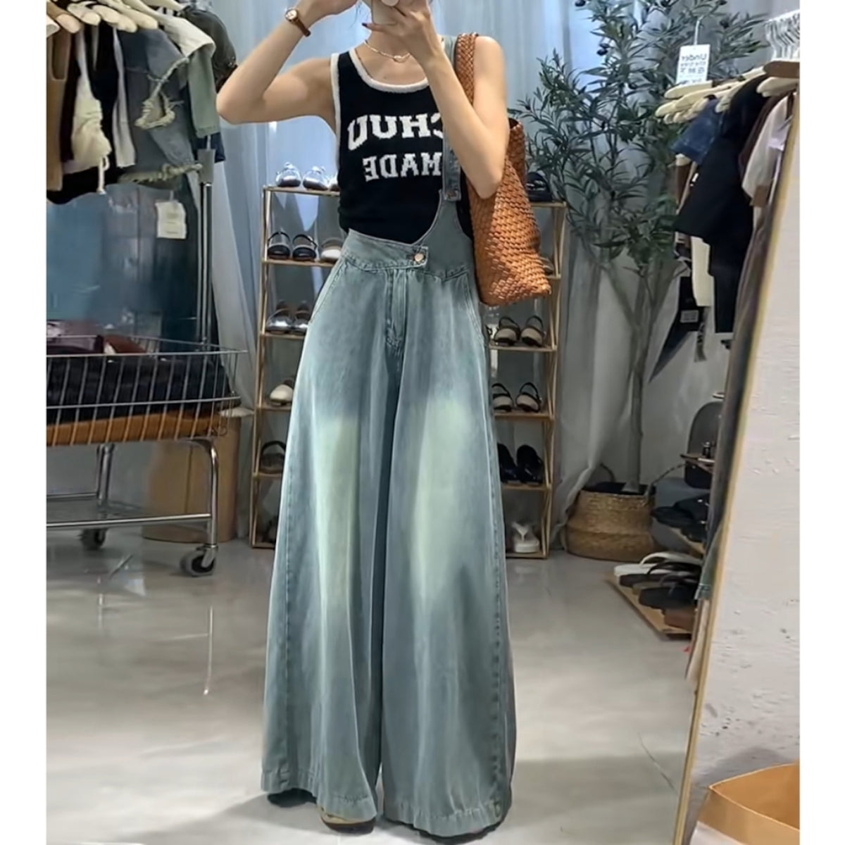 Asymmetric denim overalls D0274