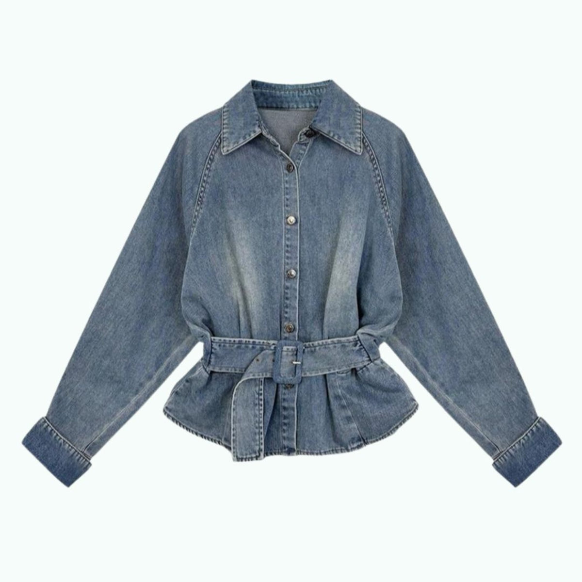 Denim jacket with waist belt D0286