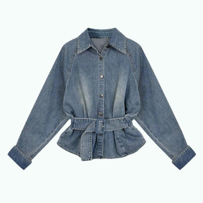 Denim jacket with waist belt D0286