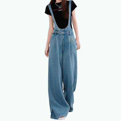Wide-leg denim overalls D0275