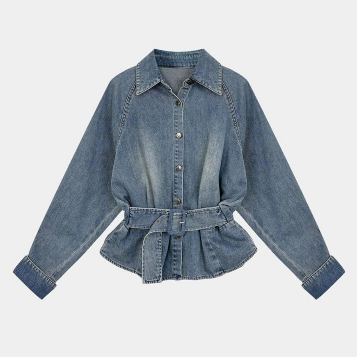 Denim jacket with waist belt D0286