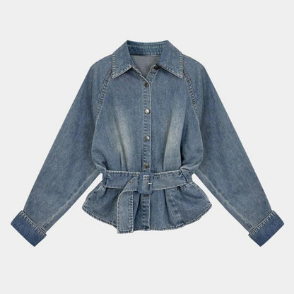 Denim jacket with waist belt D0286