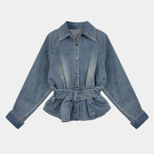 Denim jacket with waist belt D0286
