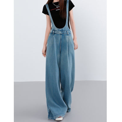 Wide-leg denim overalls D0275