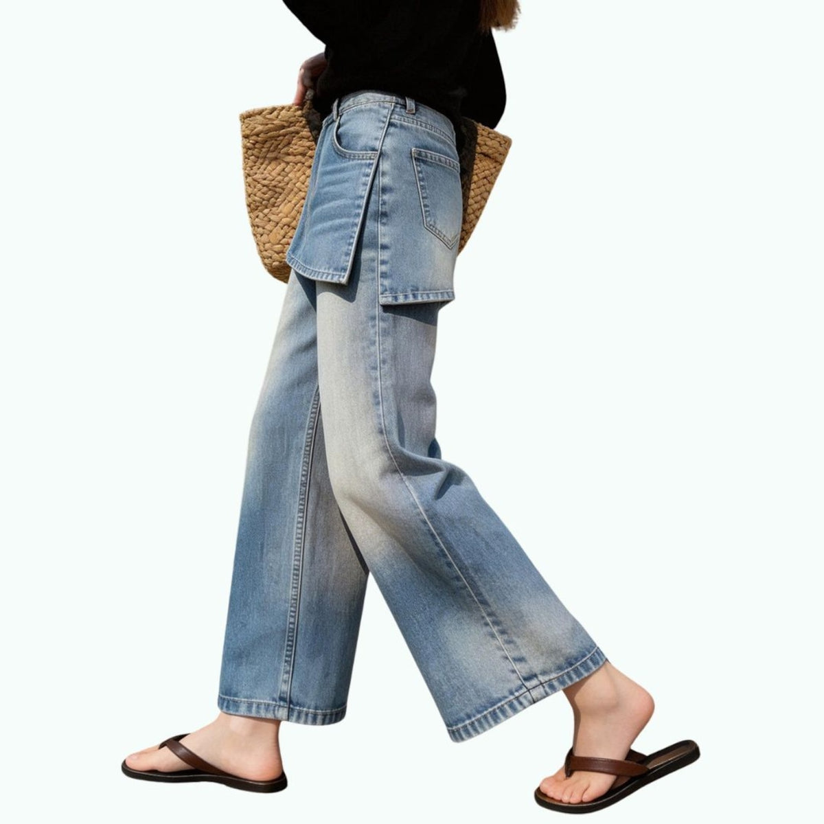 Faux-layered denim jeans D0268