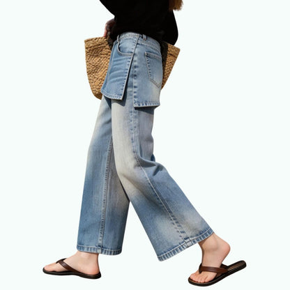 Faux-layered denim jeans D0268