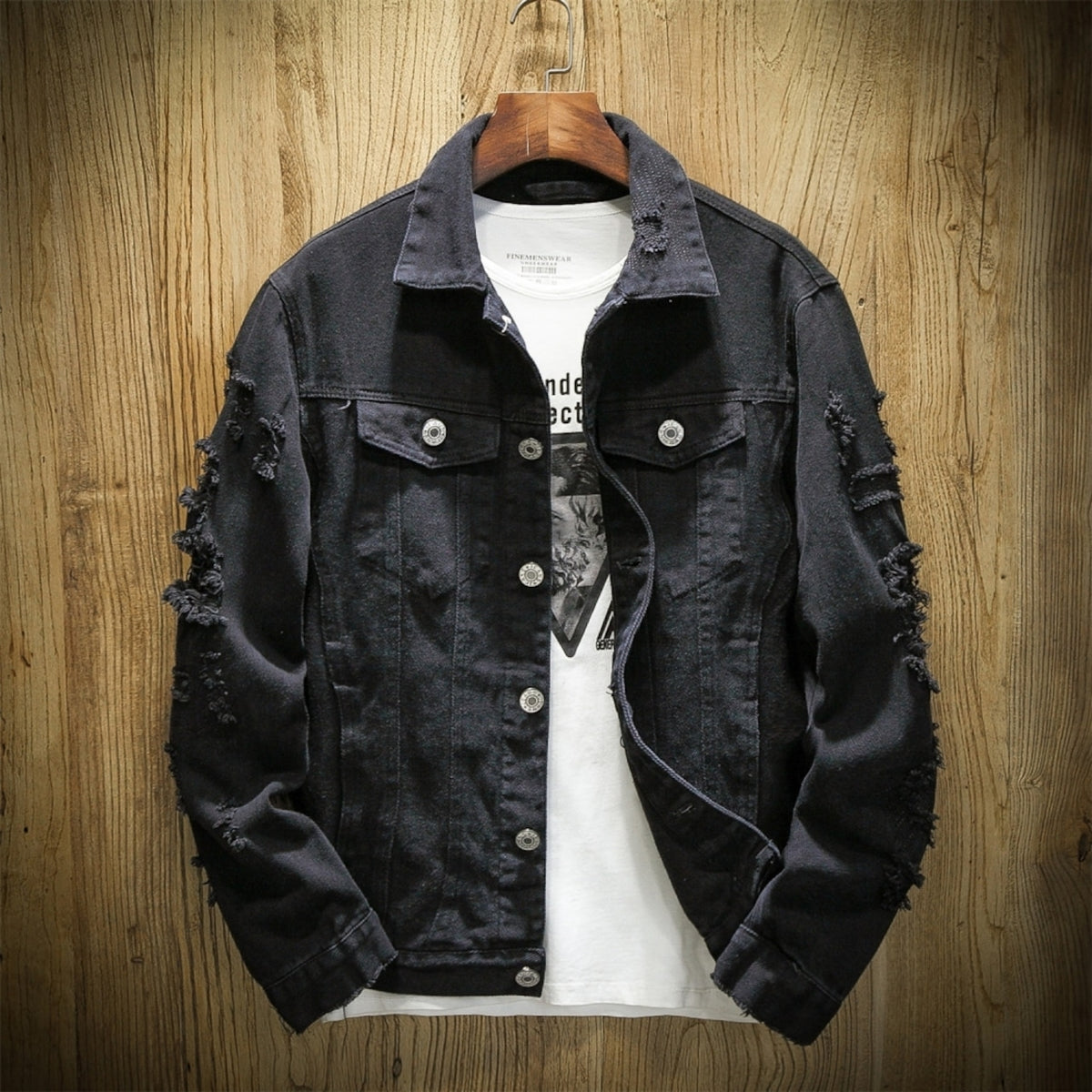 Distressed denim jacket D0296