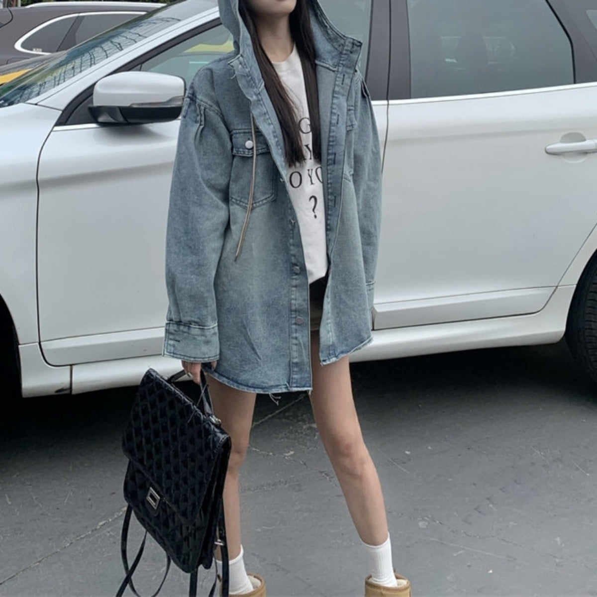 Hooded denim jacket D0282