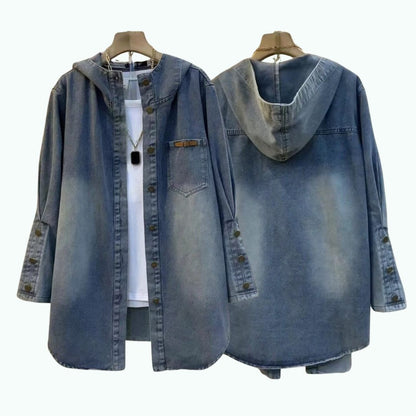 Plus-size hooded denim jacket D0283