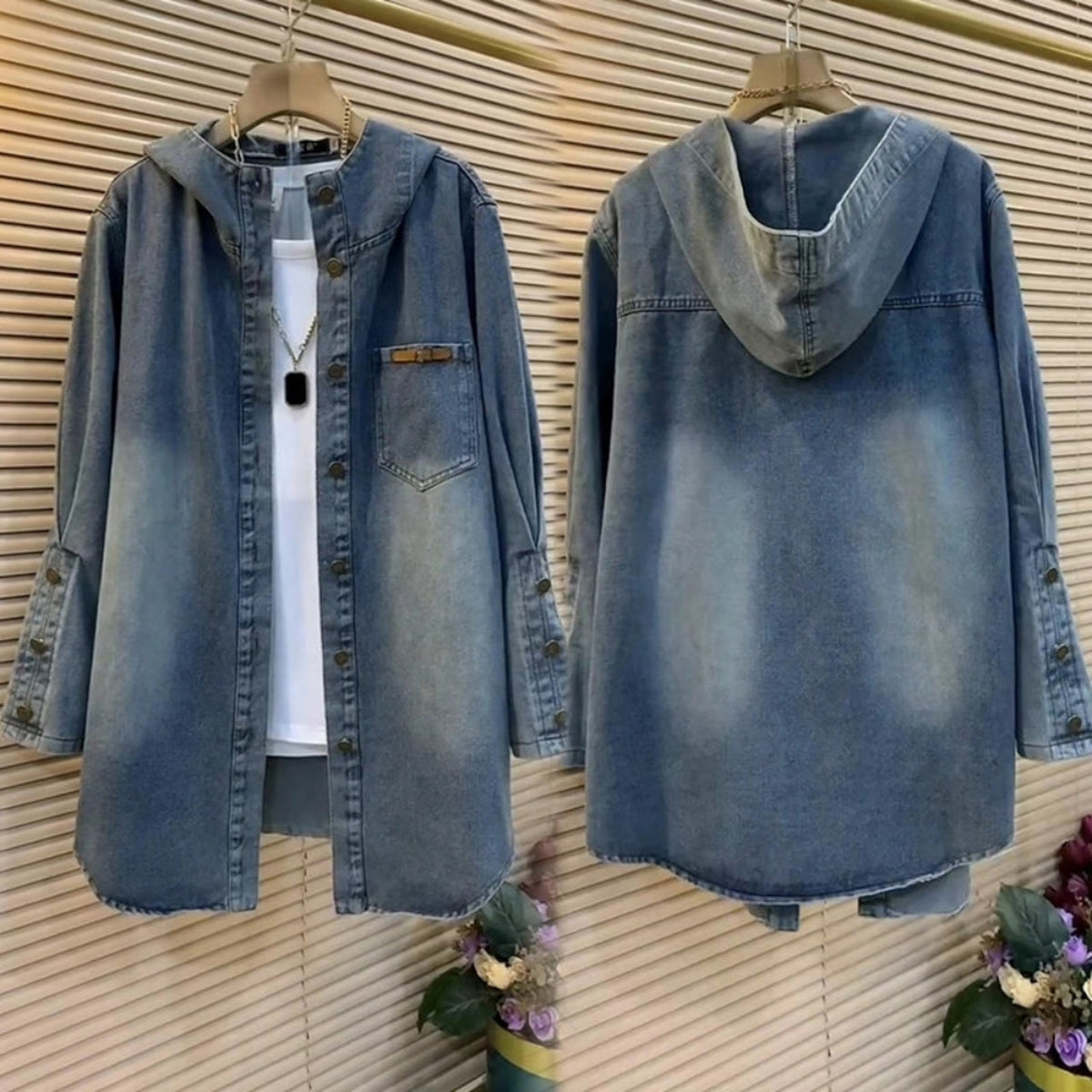 Plus-size hooded denim jacket D0283