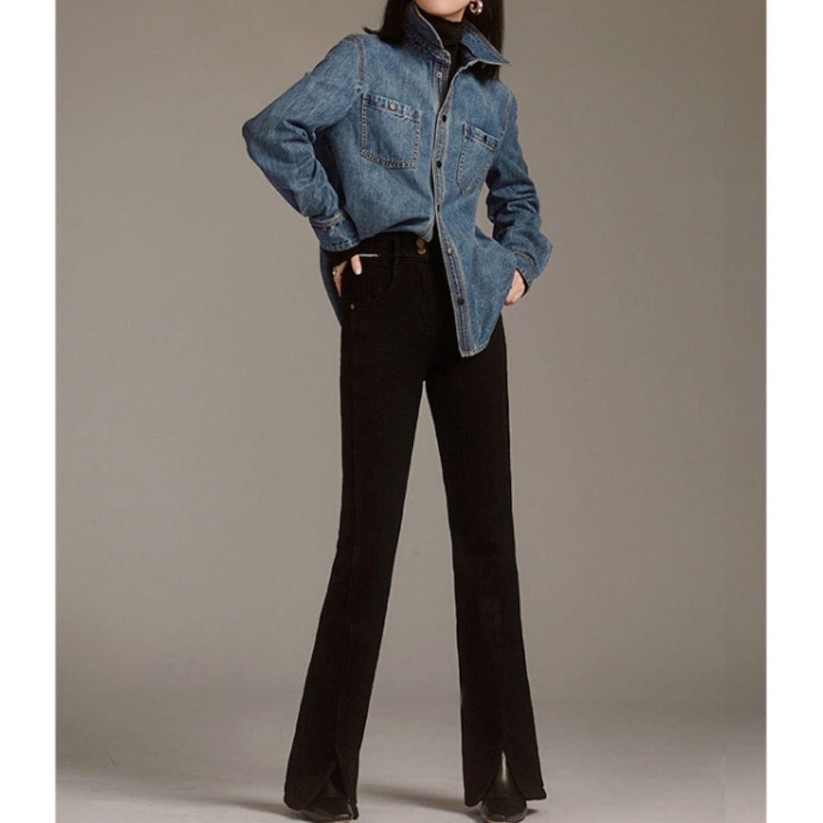 Long-sleeve denim shirt D0285