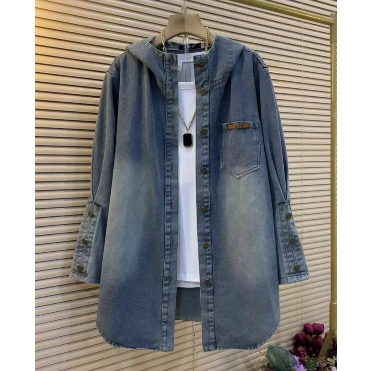 Plus-size hooded denim jacket D0283