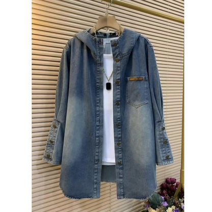 Plus-size hooded denim jacket D0283