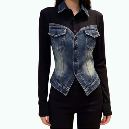 Denim-combination tops D0289