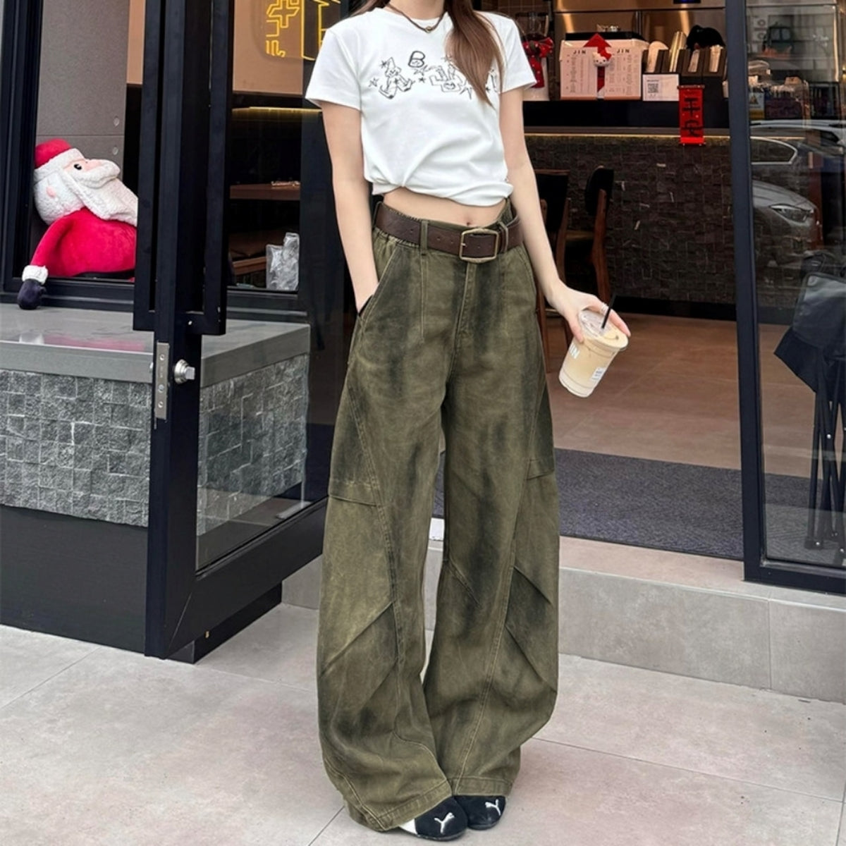 Distressed wide-leg pants D0273
