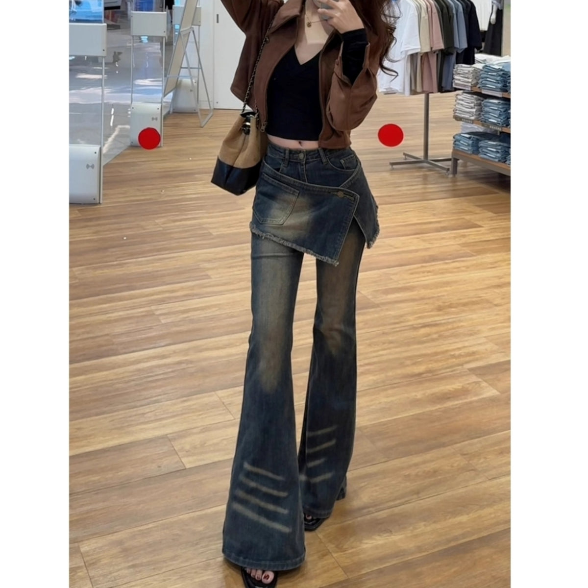Faux-layered flare jeans D0269