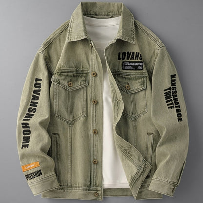 Letter-Embroidered Denim Jacket D0298