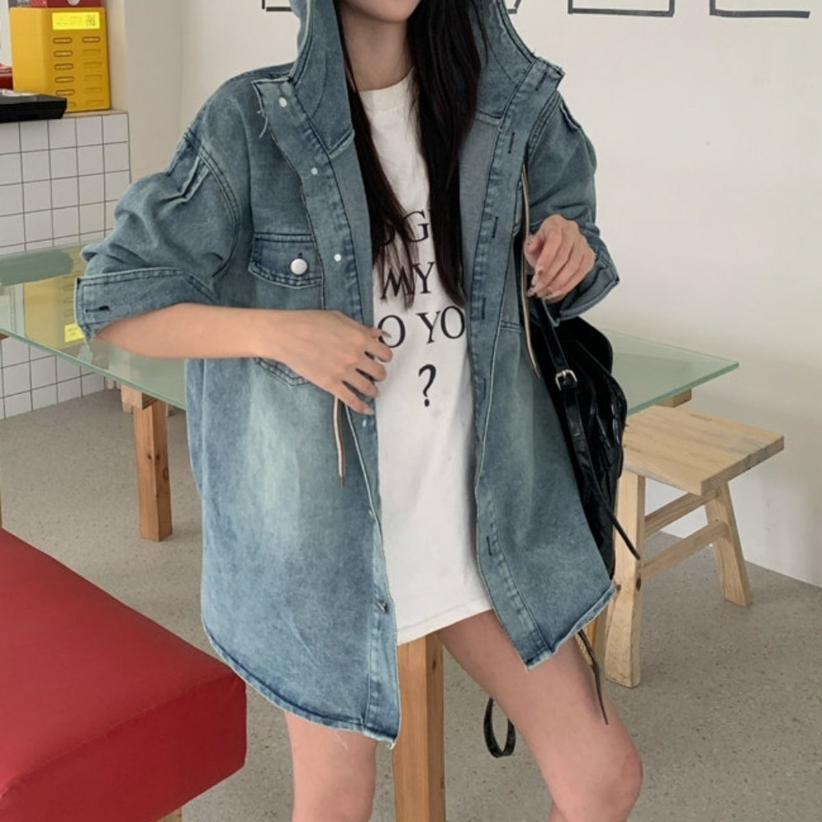 Hooded denim jacket D0282
