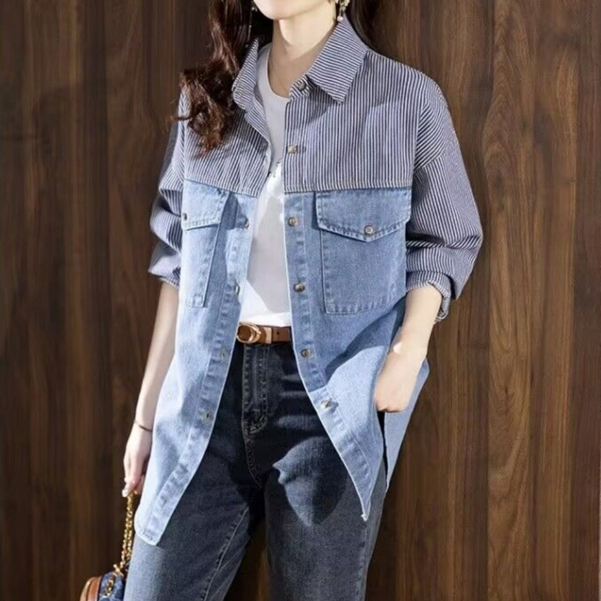Stripe & Denim Shirt D0291