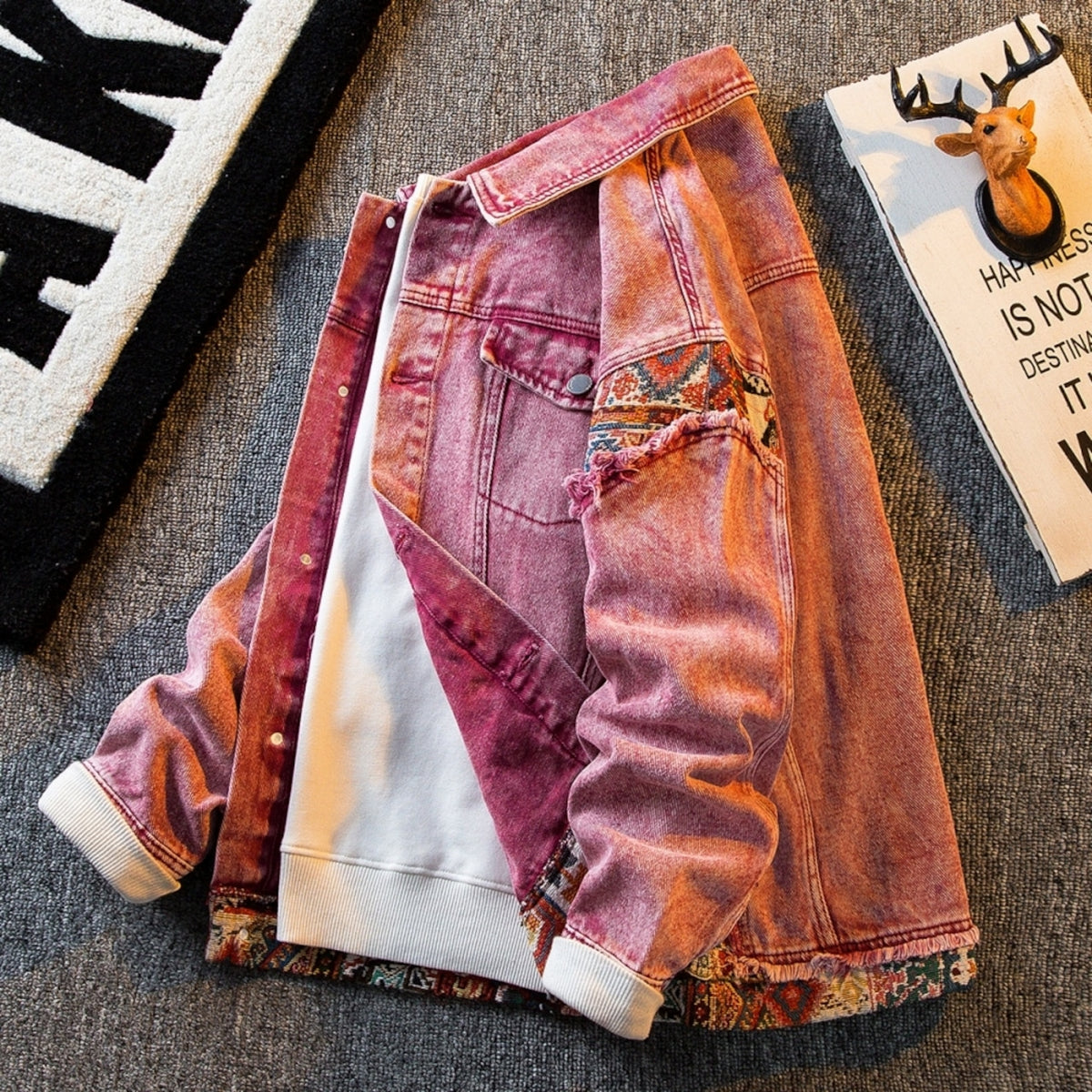 Ethnic-style denim jacket D0297